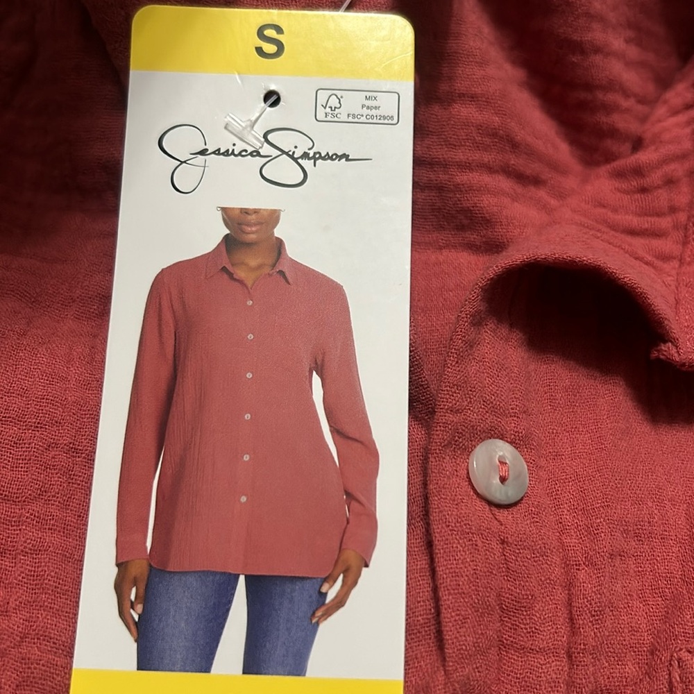 NWT Jessica Simpson Button Down Gauze Shirt Long sleeves Size S, L, XL - Picture 2 of 5